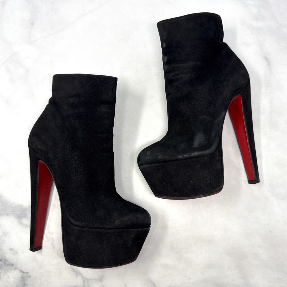 Christian Louboutin Fierce 160 Suede Sky High Platform Ankle Boots Black 36.5 - Picture 2 of 15